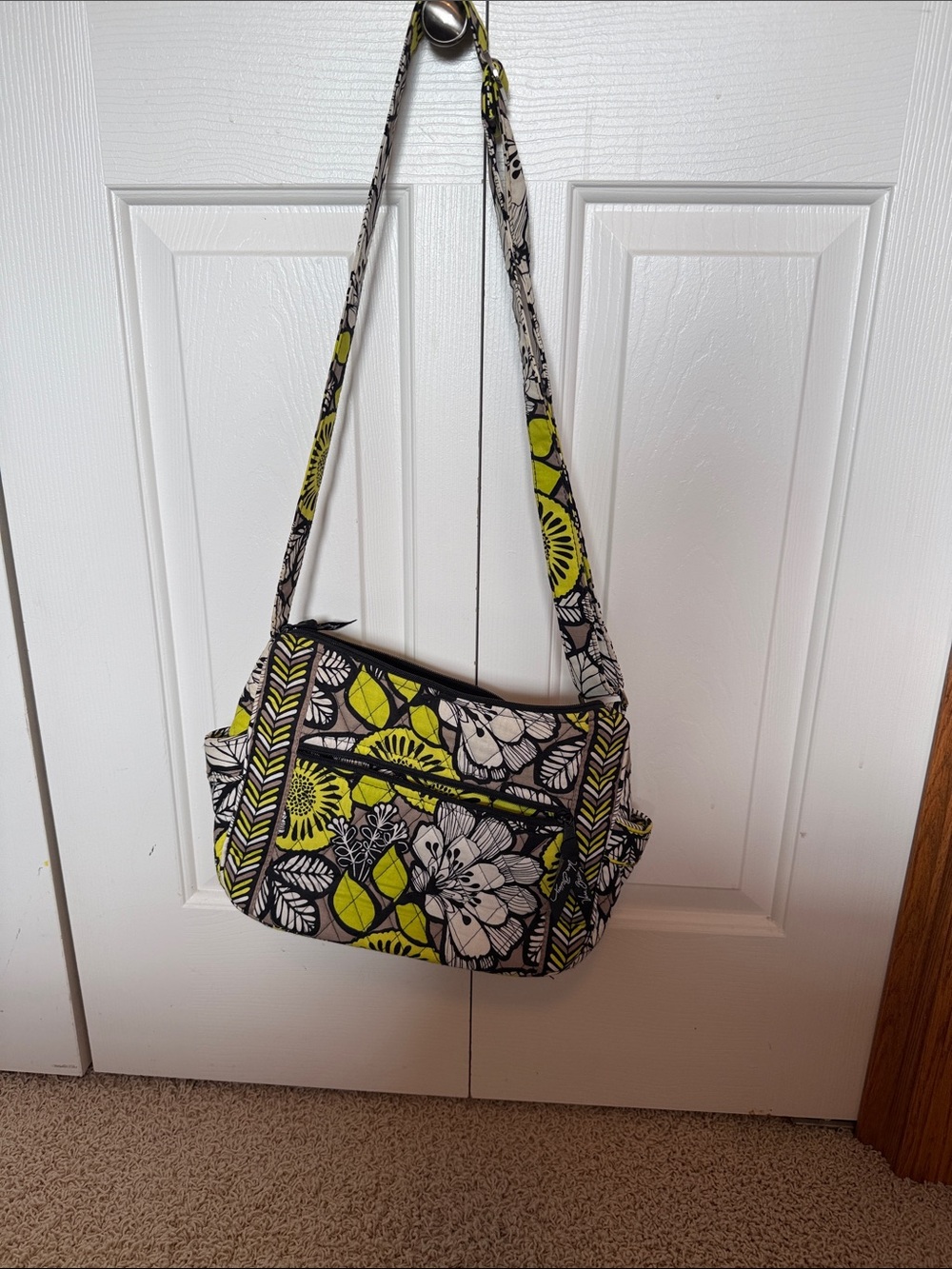 Vera Bradley Black, White & Lime Floral Crossbody Shoulder Bag